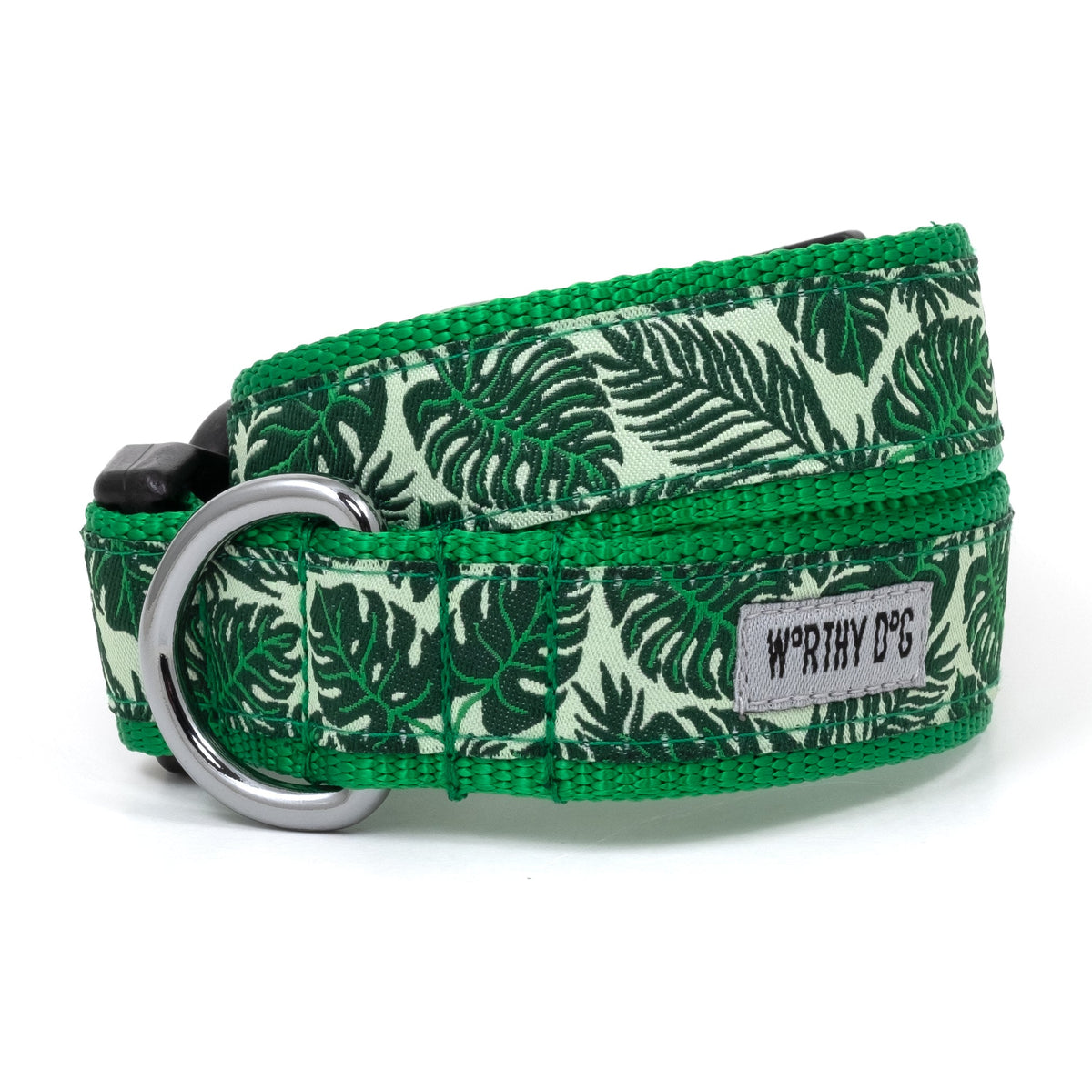 Tropical Leaves Dog Collar – Green, Sizes XS–XL