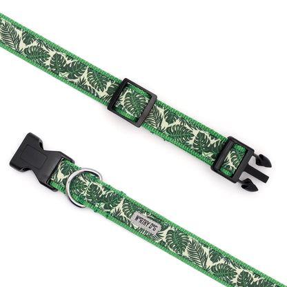Tropical Leaves Dog Collar – Green, Sizes XS–XL
