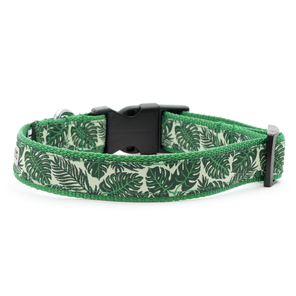 Tropical Leaves Dog Collar – Green, Sizes XS–XL