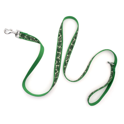 Green Tropical Leaves Nylon Dog Leash — extended leash