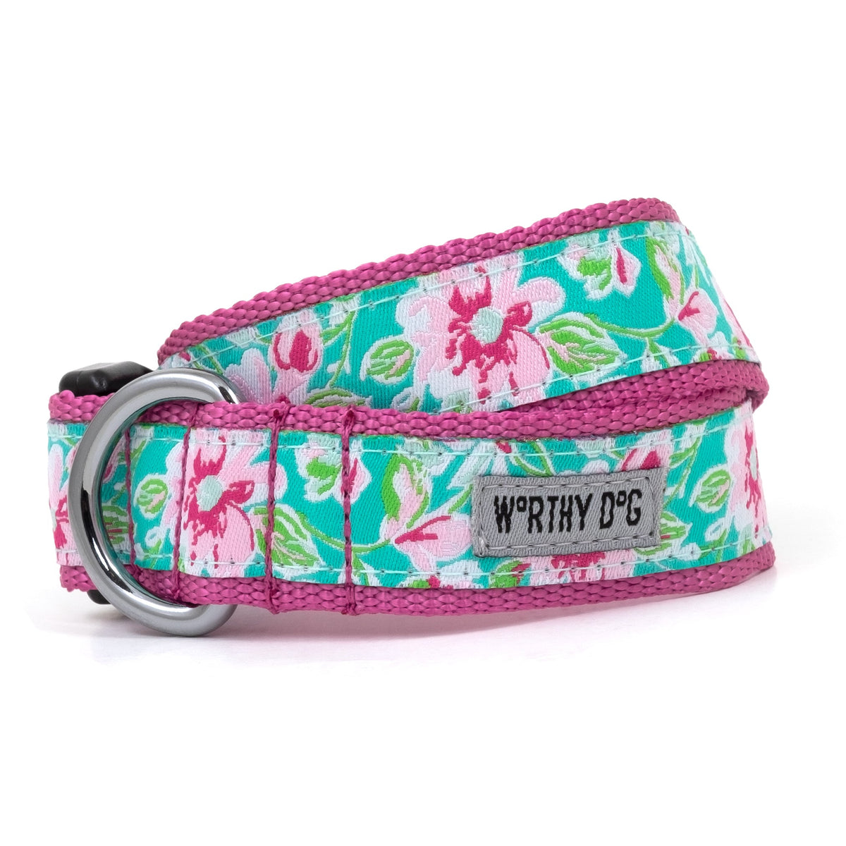 Teal Floral Dog Collar in teal, main product view