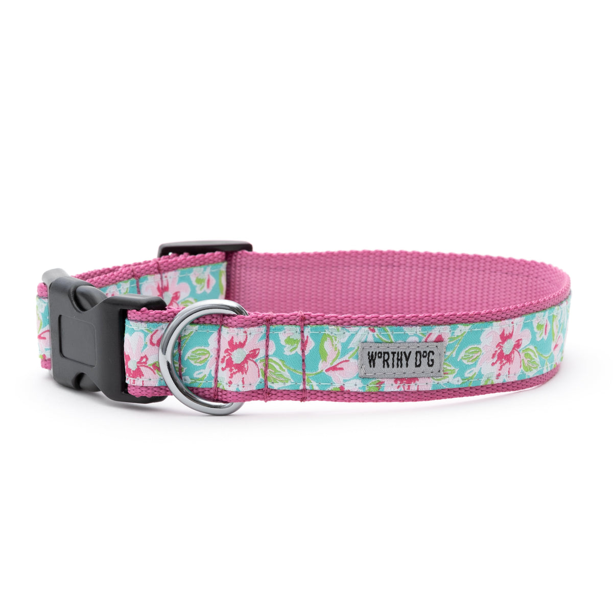 Teal Floral Dog Collar in teal, product view 2