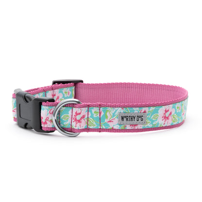 Teal Floral Dog Collar in teal, product view 2