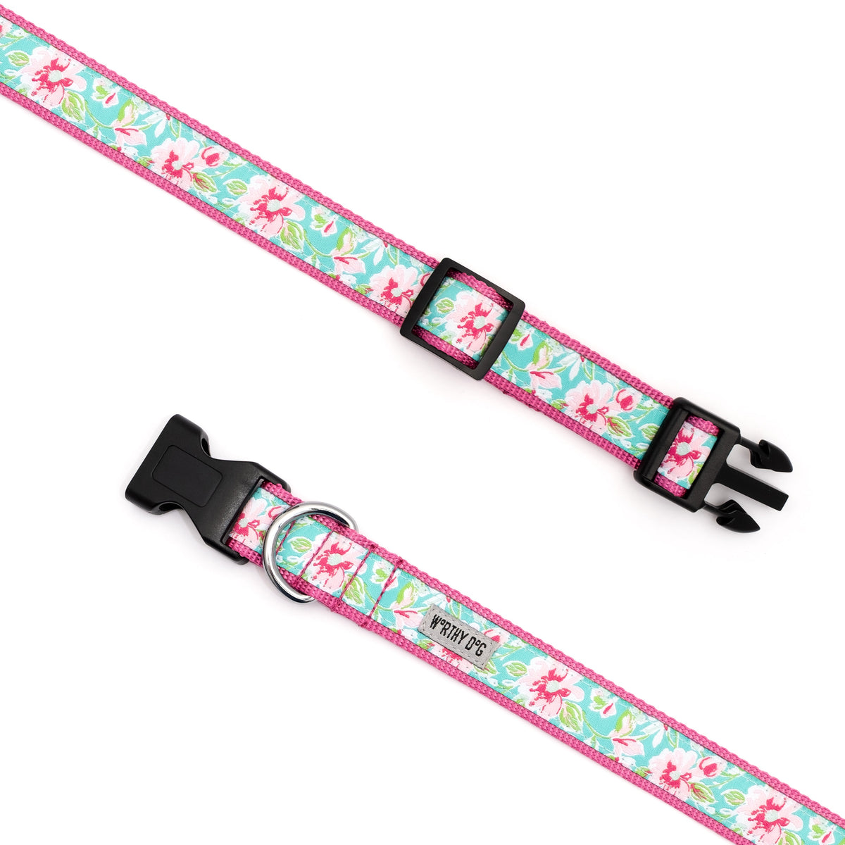 Teal Floral Dog Collar in teal, product view 3