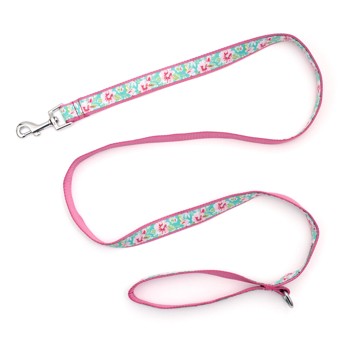 Blue Watercolor Floral Nylon Dog Leash — extended leash