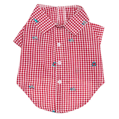 Gingham Chomp Dog Shirt – Cotton, Red/White, Sizes XS–XXL