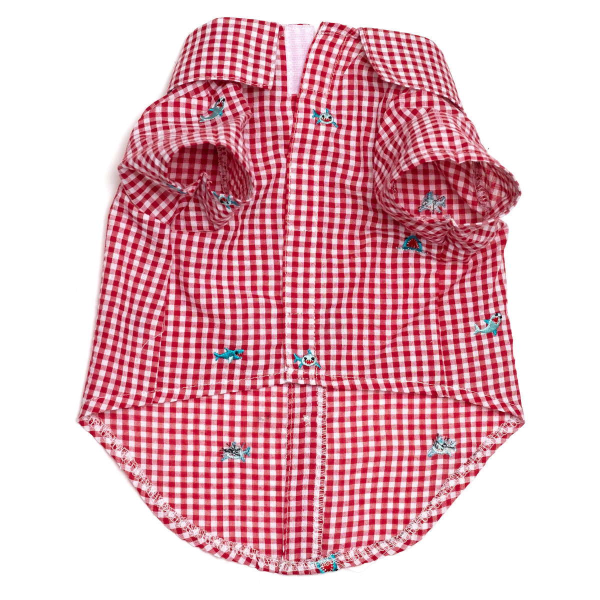 Gingham Chomp Dog Shirt – Cotton, Red/White, Sizes XS–XXL