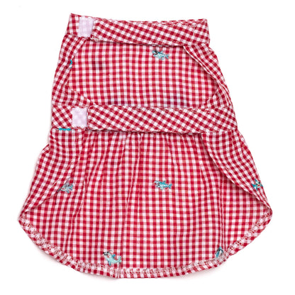 Gingham Chomp Dog Dress – Cotton, Red/White, Sizes XS–XXL