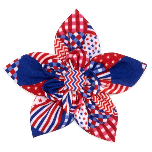 Americana Dog Flower – Polyester, Red/White/Blue, Sizes S, L