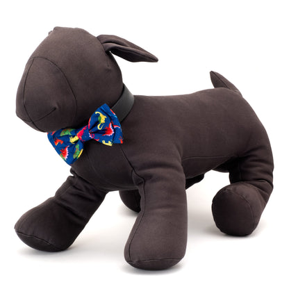 Dino Dog Bow Tie – Polyester, Navy, Sizes S, L