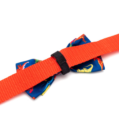 Dino Dog Bow Tie – Polyester, Navy, Sizes S, L