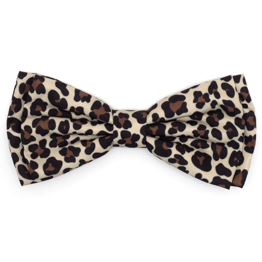 Leopard Dog Bow Tie – Polyester, Tan & Teal, Sizes S, L