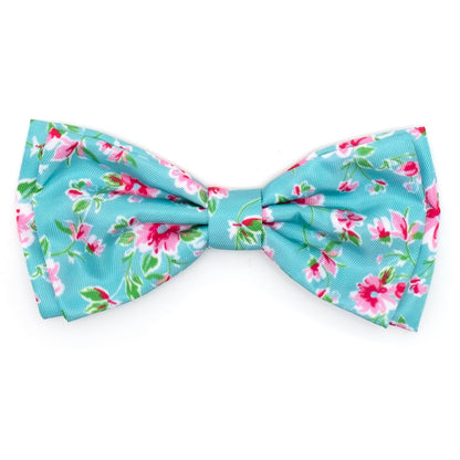 Watercolor Floral Dog Bow Tie – Polyester, Teal, Sizes S, L