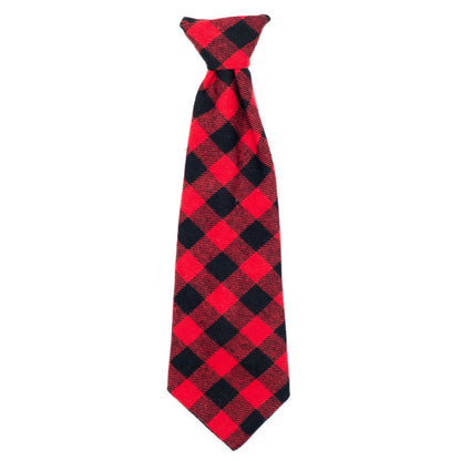 Buffalo Plaid Dog Neck Tie – Cotton, Red/Black, Sizes S, L