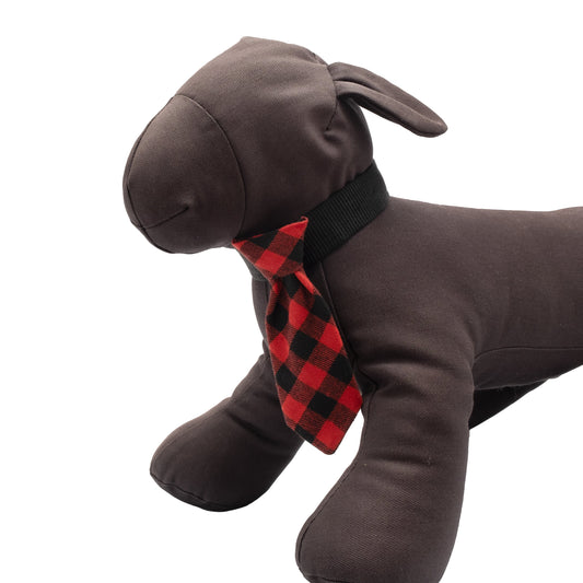 Buffalo Plaid Dog Neck Tie – Cotton, Red/Black, Sizes S, L