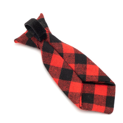 Buffalo Plaid Dog Neck Tie – Cotton, Red/Black, Sizes S, L