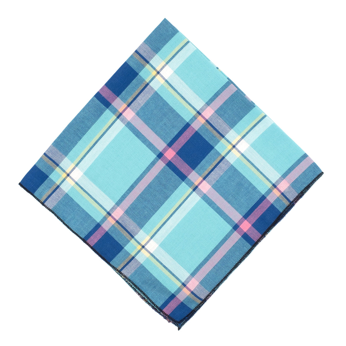 Aqua/Navy Plaid Dog Bandana – Cotton, Aqua/Navy, Sizes S, L