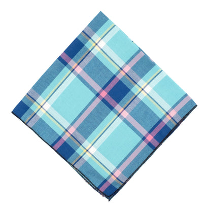 Aqua/Navy Plaid Dog Bandana – Cotton, Aqua/Navy, Sizes S, L