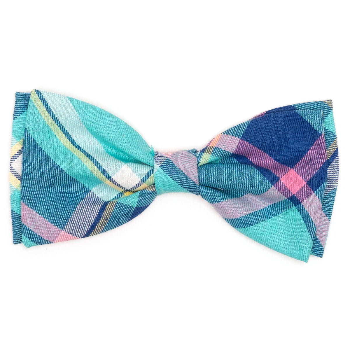 Aqua/Navy Plaid Dog Bow Tie – Cotton, Aqua/Navy, Sizes S, L