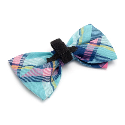 Aqua/Navy Plaid Dog Bow Tie – Cotton, Aqua/Navy, Sizes S, L