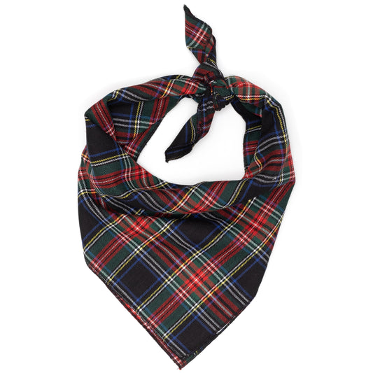 Black Stewart Dog Bandana – Cotton, Black Multicolored, Sizes S, L