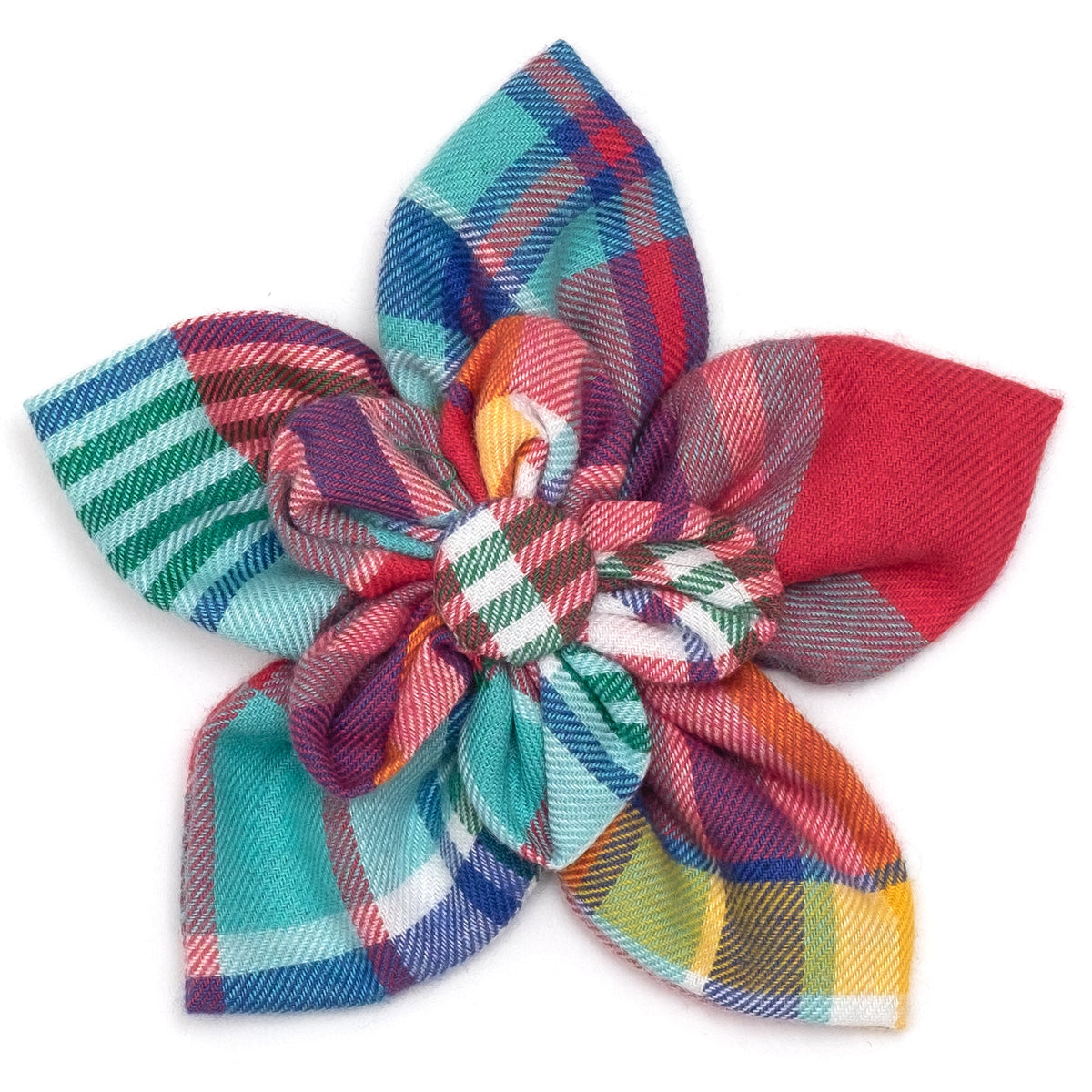 Coral Multi Plaid Dog Flower – Cotton, Coral Multicolored, Sizes S, L
