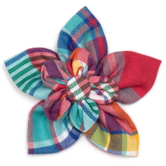 Coral Multi Plaid Dog Flower – Cotton, Coral Multicolored, Sizes S, L