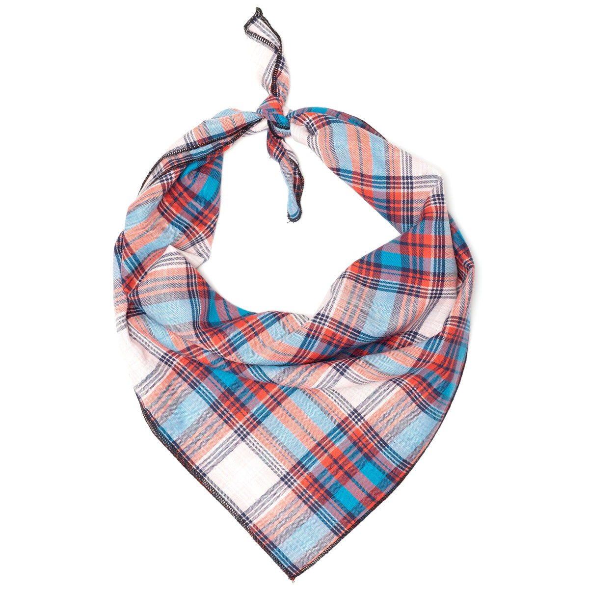 Cornflower Blue/Red Plaid Dog Bandana – Cotton, Blue/Red, Sizes S, L