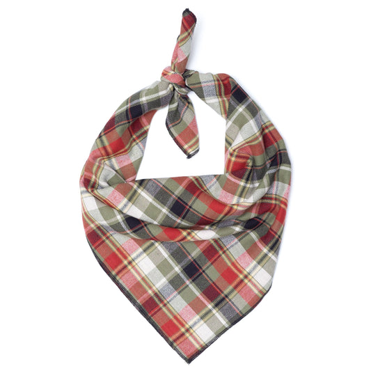 Olive Multi Plaid Dog Bandana – Cotton, Olive Multicolored, Sizes S, L