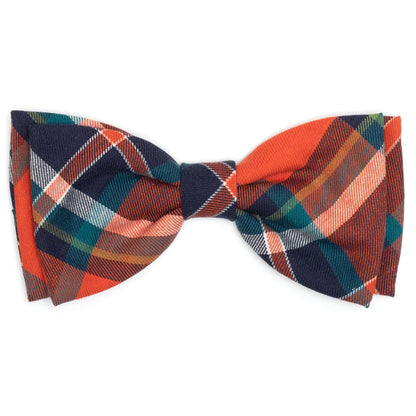 Orange/Navy Plaid Dog Bow Tie – Cotton, Orange/Navy, Sizes S, L