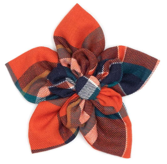 Orange/Navy Plaid Dog Flower – Cotton, Orange/Navy, Sizes S, L
