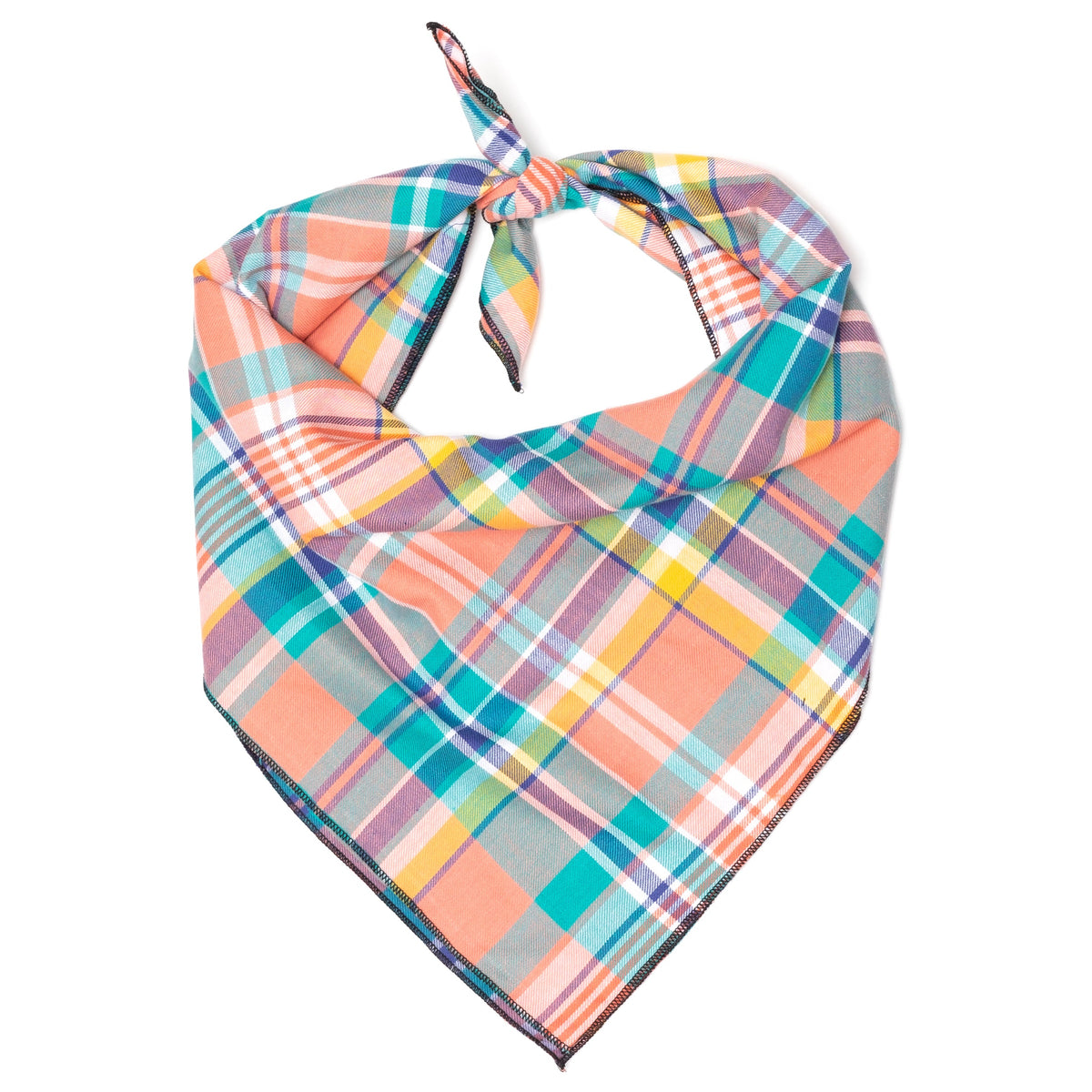 Peach Multi Plaid Dog Bandana – Cotton, Peach Multicolored, Sizes S, L