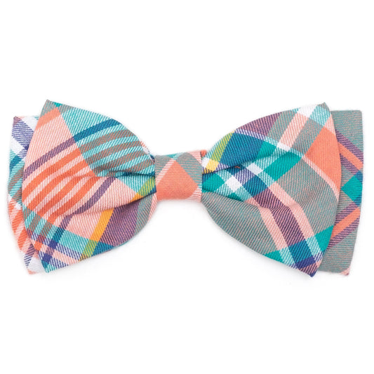 Peach Multi Plaid Dog Bow Tie – Cotton, Peach Multicolored, Sizes S, L