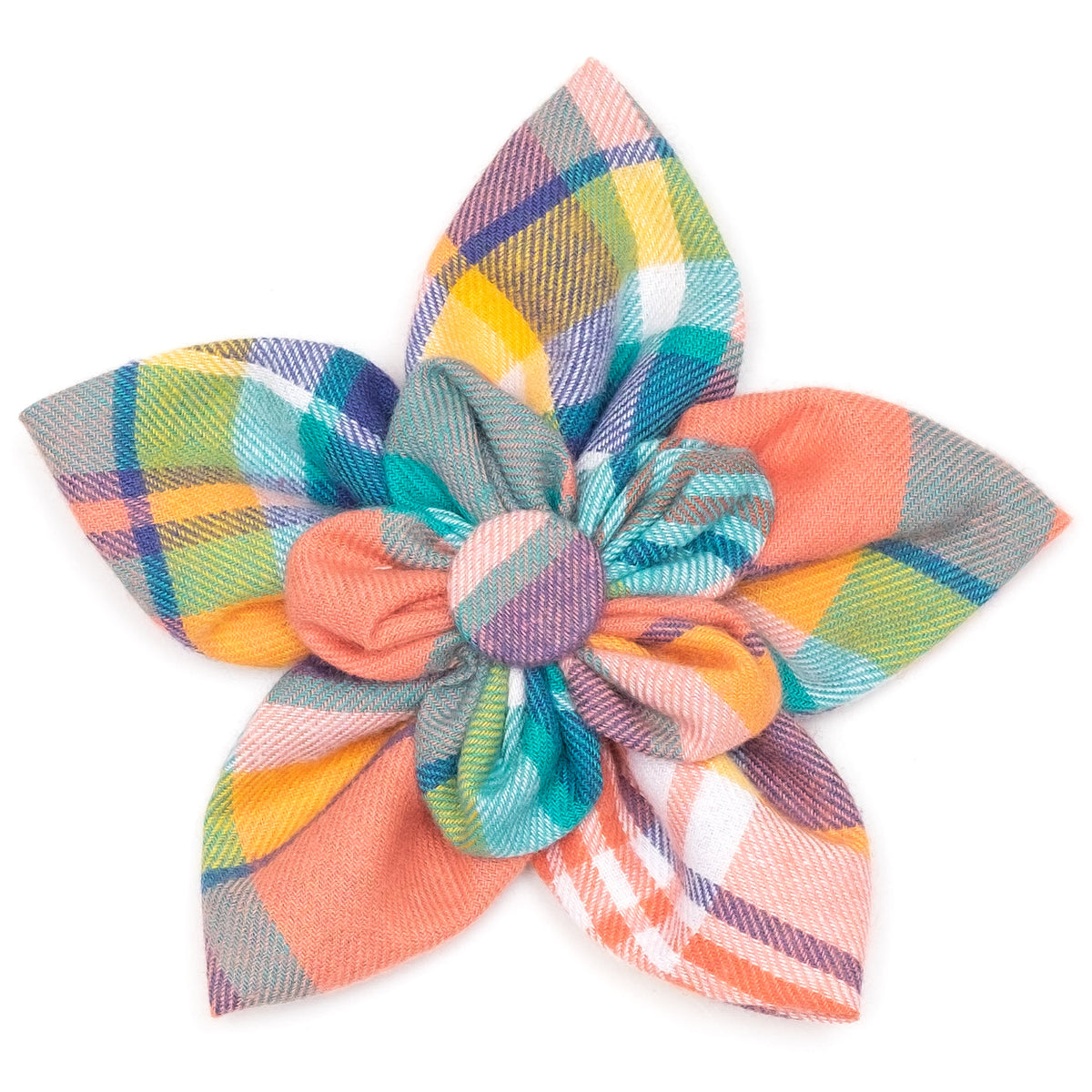 Peach Multi Plaid Dog Flower – Cotton, Peach Multicolored, Sizes S, L