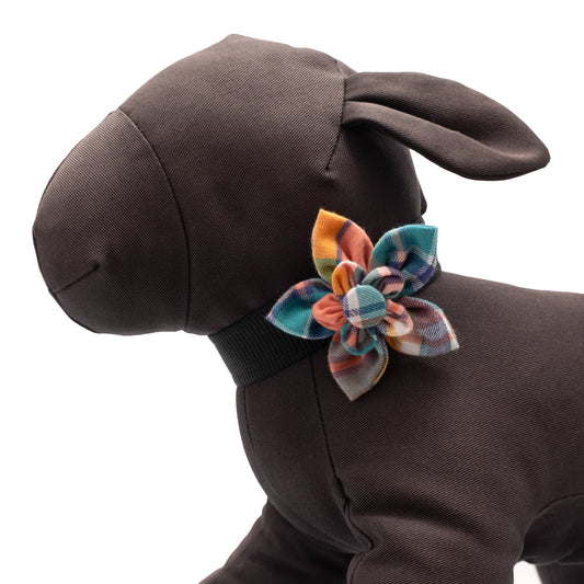Peach Multi Plaid Dog Flower – Cotton, Peach Multicolored, Sizes S, L