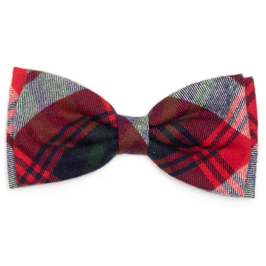 Red/Green/Navy Plaid Dog Bow Tie – Cotton, Red Multicolored, Sizes S, L