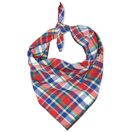 Red/Hunter Blue Plaid Dog Bandana – Cotton, Red/Blue, Sizes S, L