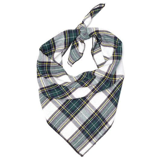 Stewart Tartan Green Dog Bandana – Cotton, Green/White & Red/White, Sizes S, L