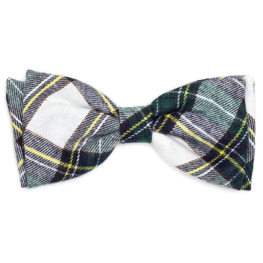 Stewart Tartan Plaid Dog Bow Tie – Cotton, Green/White & Red/White, Sizes S, L