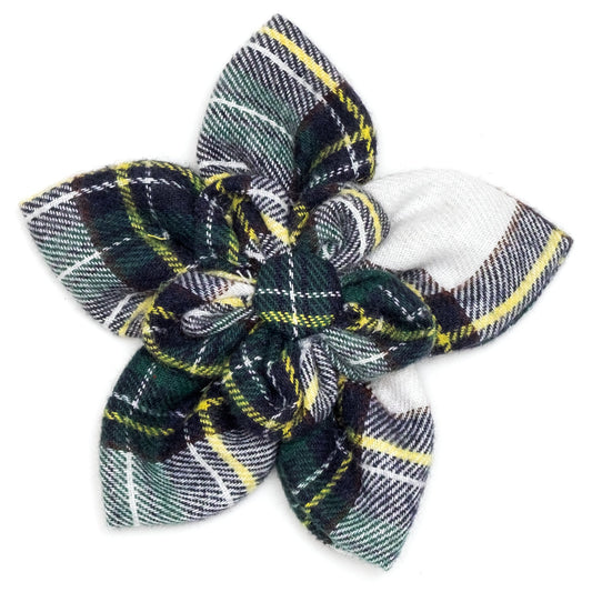 Stewart Tartan Green Dog Flower – Cotton, Green/White & Red/White, Sizes S, L