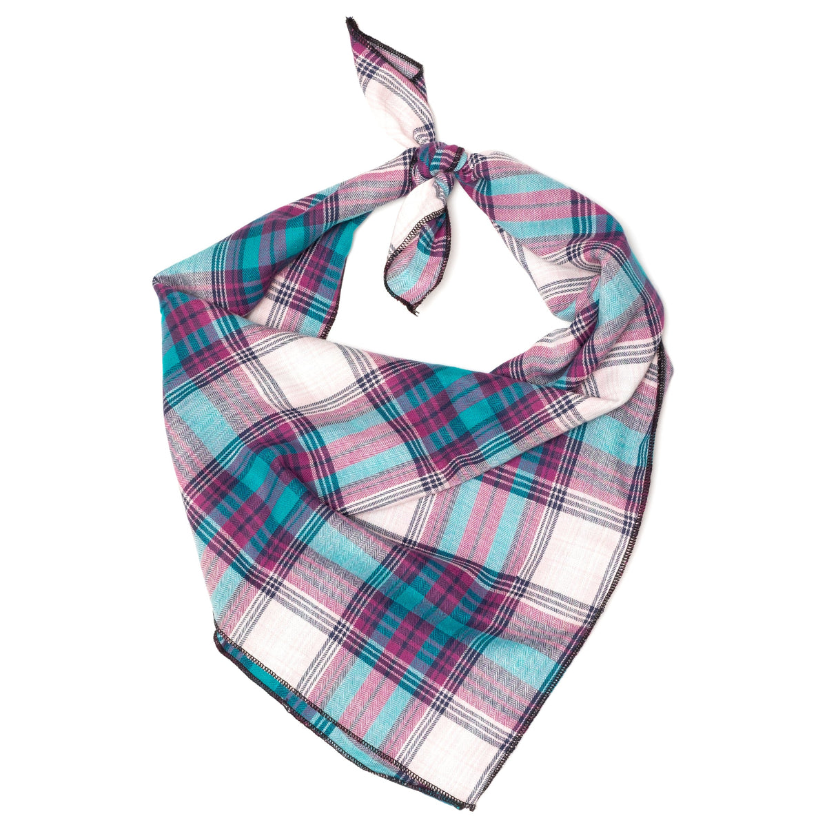 Teal/Purple Plaid Dog Bandana – Cotton, Teal/Purple, Sizes S, L