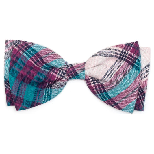 Teal/Purple Plaid Dog Bow Tie – Cotton, Teal/Purple, Sizes S, L