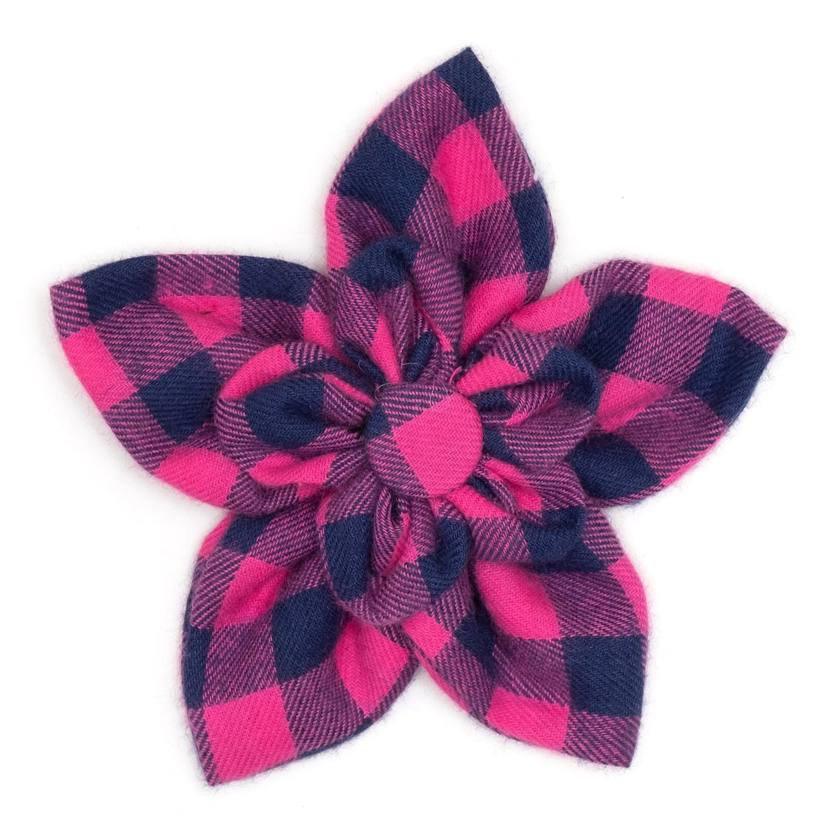 Pink/Navy Buffalo Check Dog Flower – Cotton, Pink/Navy, Sizes S, L