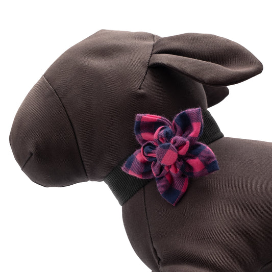 Pink/Navy Buffalo Check Dog Flower – Cotton, Pink/Navy, Sizes S, L