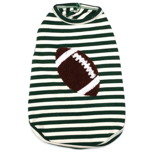 Football Dog Tank Top – Cotton, Green/White, Sizes XS–XXL