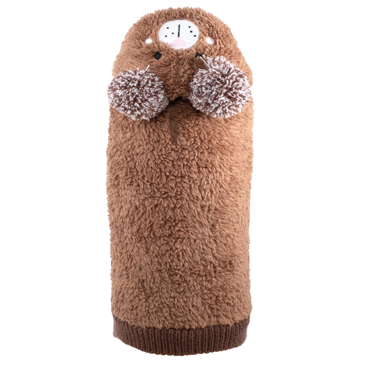 Bear Hoodie Dog Sweater – Acrylic, Brown, Sizes XS–XXL