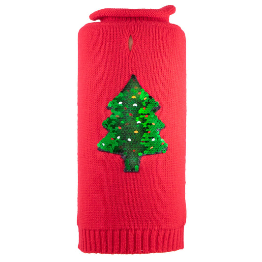 Reversible Sequins Tree Dog Sweater – Acrylic, Red, Sizes XS–XXL