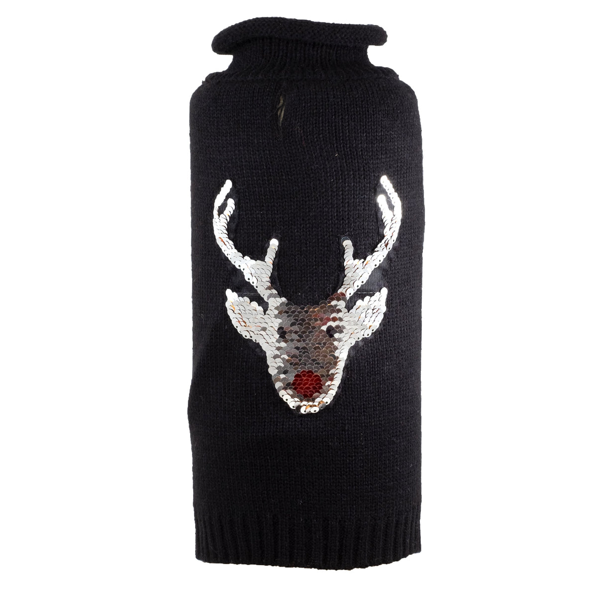 Reversible Sequins Reindeer Dog Sweater – Acrylic, Black, Sizes XS–XXL