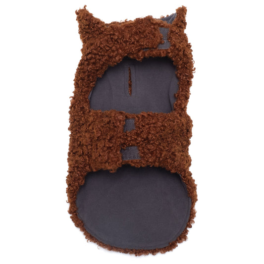 Brown Boucle Dog Jacket – Polyester, Brown, Sizes XS–XXL