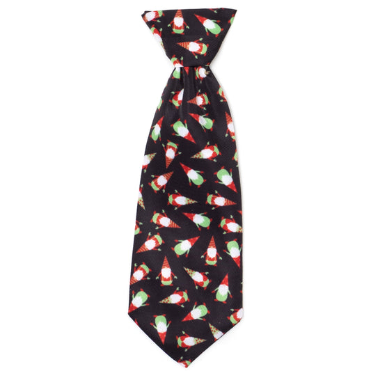 Gnomes Dog Neck Tie – Polyester, Black, Sizes S, L